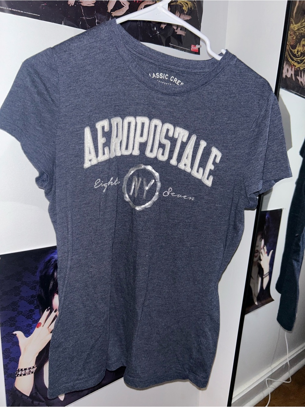 Aeropostale Navy Blue Embroidered Sequin Logo Top
